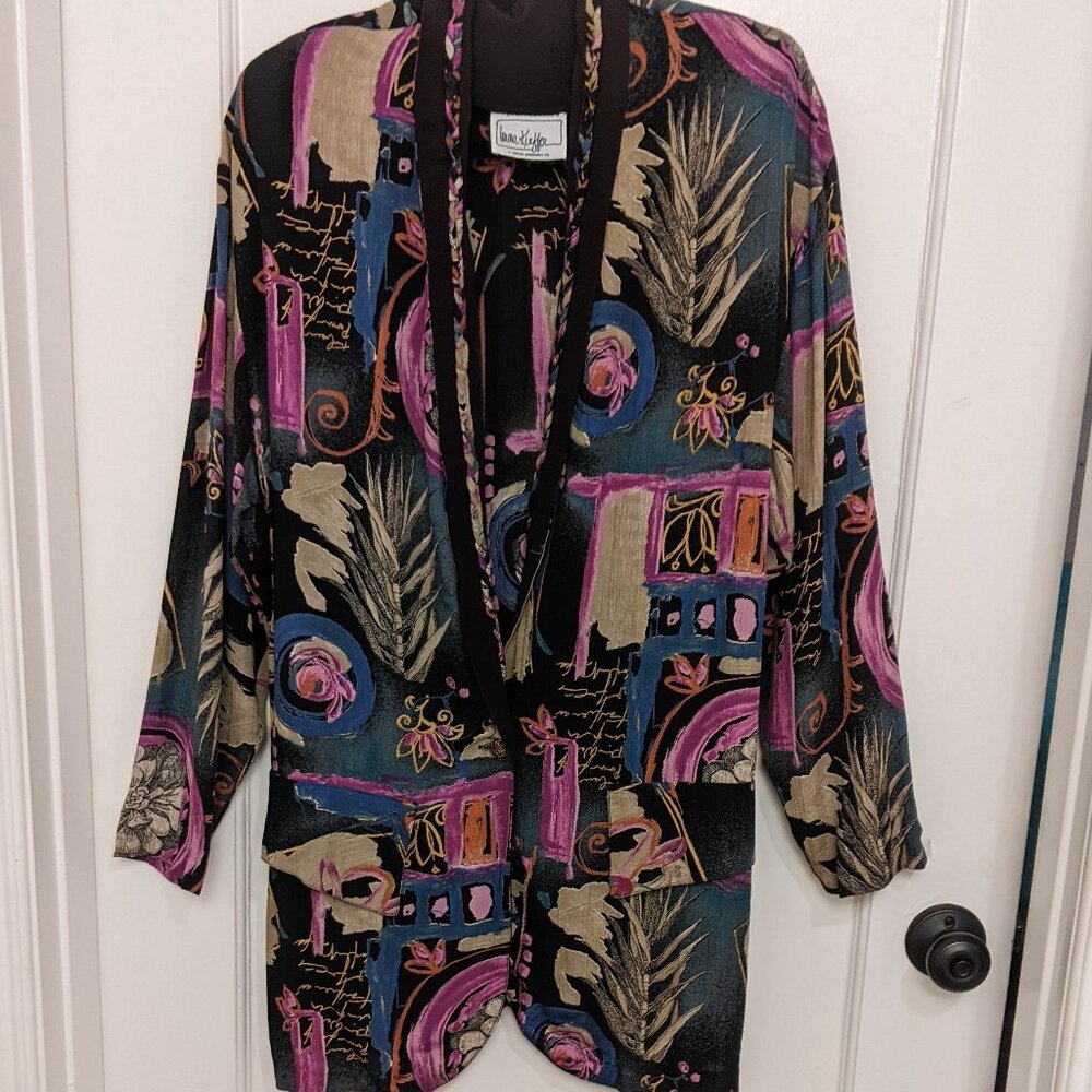Vintage Laura Kieffer Women's Sz 8 Boho Jacket LS Bold Print Y2K Artsy Ren Faire